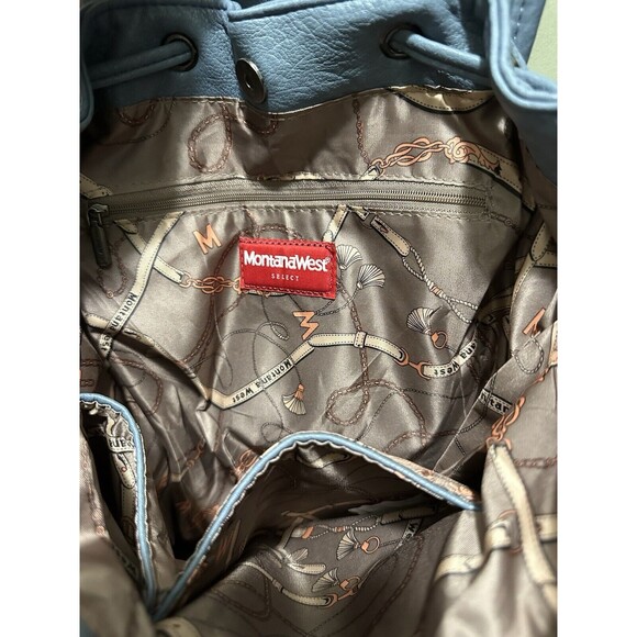 Montana West Backpack Purse for Women Soft Washed Leather Drawstring Blue EUC